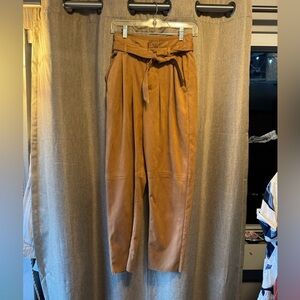 Free People Tan Faux Suede Wide Leg Paper Bag Style Trousers